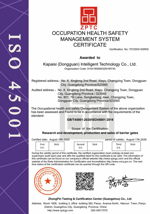 Kapaisi ISO45001 certificate